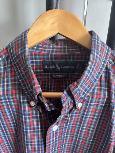 Ralph Lauren Shirt Classic Fit Mens L Long Sleeve Button Front Blue&Red Plaid - Picture 2 of 8