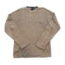 Vintage Chaps Ralph Lauren Hand Framed Herringbone Sweater Size XL Tan Y2K