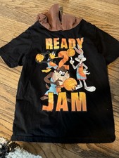 Space Jam Kids Hooded Graphic T-Shirt Black Size 4 Bugs Bunny Looney Tunes