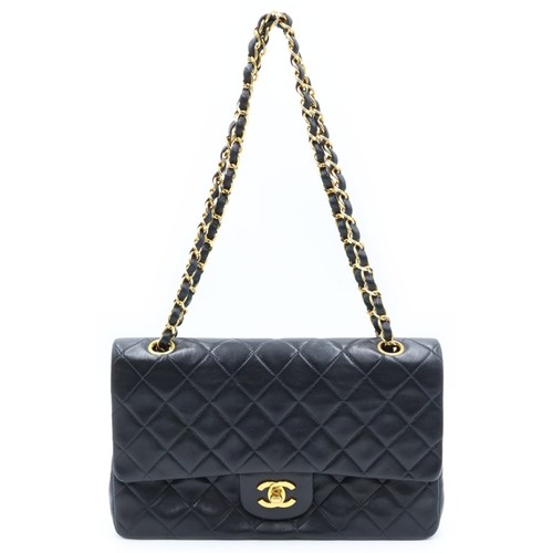 CHANEL Matelasse 25 W Flap Chain Shoulder Bag Handbag Black Lambskin Gold Used 6
