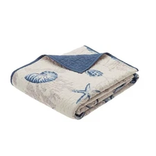Madison Park Bayside Luxury Oversized Quilted Throw Ivory Navy Blue 60x70 Coa...