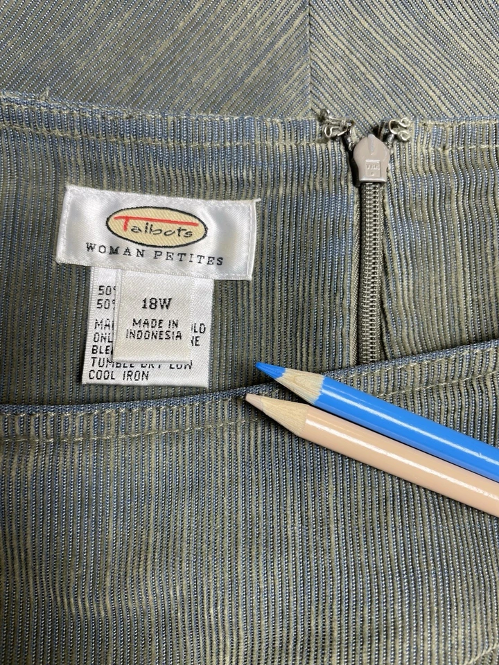 Falda Talbots Talla 18W Pequeña Fina Pana Denim Estilo Mezcla de Algodón Dobladillo Crudo Foto 2 de 4