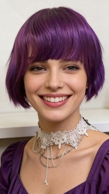 Short purple Pixie Cut bob Wigs with bangs 100% human hair wigs for Women