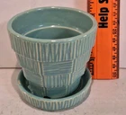 McCoy 3" Aqua Pot/Planter... Basket-Weave...  Tiered w/Attached Drip Tray