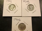 Either 1941,42,46 90% Silver Dime Each $4.75