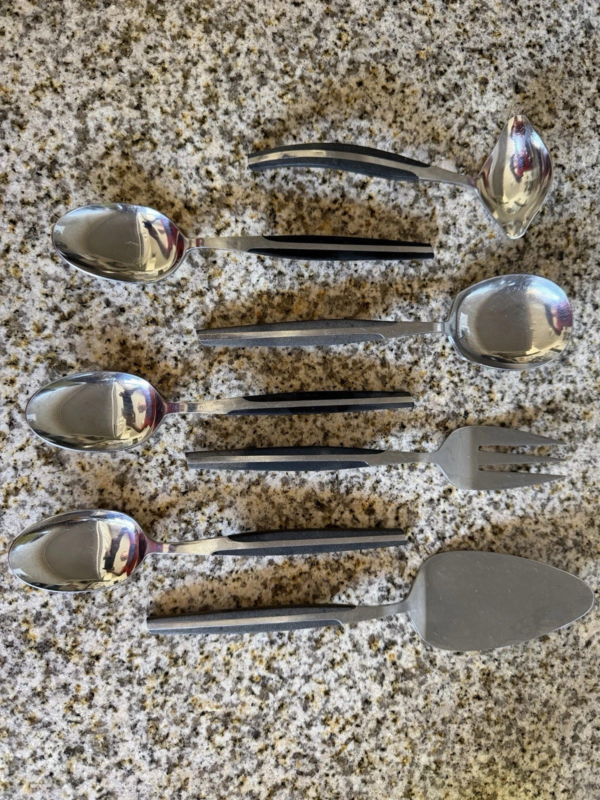 Lot (7) Eldan Stainless Serving Flatware Gray Black MCM Japan Spoon Fork Spatula