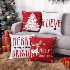Christmas Decorations Velvet Pillow Covers 18 x18 Set of 4 Farmhouse Decorati...