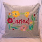 Cariad, Welsh, Embroidered cushion 16inch, inc pad, inc pad Valentines gift