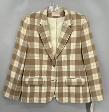 Pendleton Jacket Blazer Womens 16 Beige Plaid Virgin Wool Coat Made USA NWT VTG