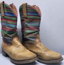 Tin Haul Girls Youth 5 Serape Stripe and Leather Boots Hand Made in Mexico