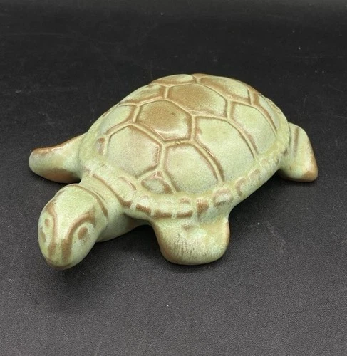 Frankoma Pottery Turtle Paperweight Prairie Green Vintage