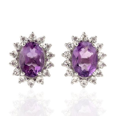 Amethyst Stud Earrings 925 Sterling Silver Topaz Valentines Day Gifts For Her