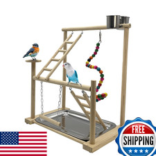 Bird Play Gym Wood Perch Stand for Parrots - Revolving Climb Ladder
