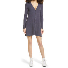 LULUS NEW $45 Sweet Comfort Long Sleeve Swing Sweater Dress Heather Navy Small