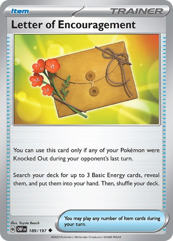 Letter of Encouragement 189/197 Reverse Holo SV03: Obsidian Flames NM Pokemon
