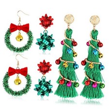 NVENF Christmas Earrings for Women Xmas Bow Wreath Style A - Christmas Tree