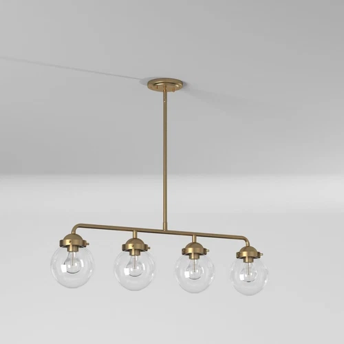Brushed Gold Four Light Island Fixture with Clear Glass Shades - Picture 7 of 8