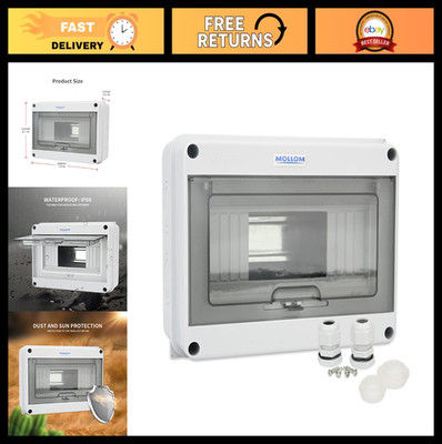 8 Way Circuit Breaker MCB Distribution Box, IP65 Waterproof, DIN Rail, Indoor/Ou