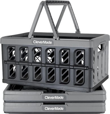 CleverMade Collapsible Shopping Basket, Gray - Basket - Pack of 3 