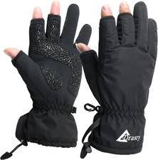 Drasry Neoprene Palm Ice Fishing Gloves 3-Cut Fingers Warm for Large, Black