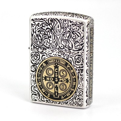 Zippo Constantine Feuerzeug Custom/Full Sides Engraving BK Brass Circle Emble...