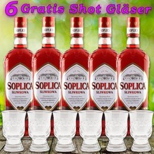 (EUR 19,16/L) 5x Soplica Pflaume Likör Sliwkowa Vodka 28%vol. 500ml 5x +6 Gläser
