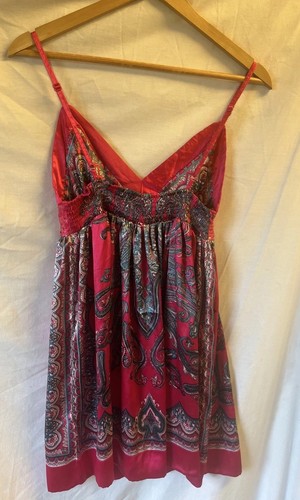 Hot Pink Satin Paisley Strappy Sequin Sze Small Camisole Babydoll Summer Y2K Top - Picture 15 of 18