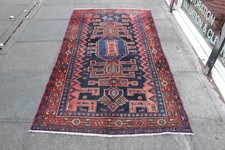 Vintage Worn Hand Made Traditional Oriental Wool Blue Pink Large Rug 227x120cm