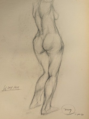 Vintage 1950 RISD Academic Figure Study Nude Female Drawing Robert Mowry 18x24