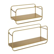 Kate and Laurel Emerline Midcentury Shelf Set, Set of 2, Gold, Decorative Mod...
