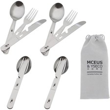 4-in-1 Camping Utensil Set for 4 Stainless Steel Spoon Fork Knife Bottle Opener