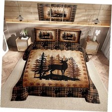 Deer Bear Plaid Comforter Set Size,Animal Hunting Bear Print Queen Color 11