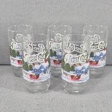 Vintage Pepsi-Cola Winter Scene Glasses, Set of 5, Holiday, Sleigh, Christmas