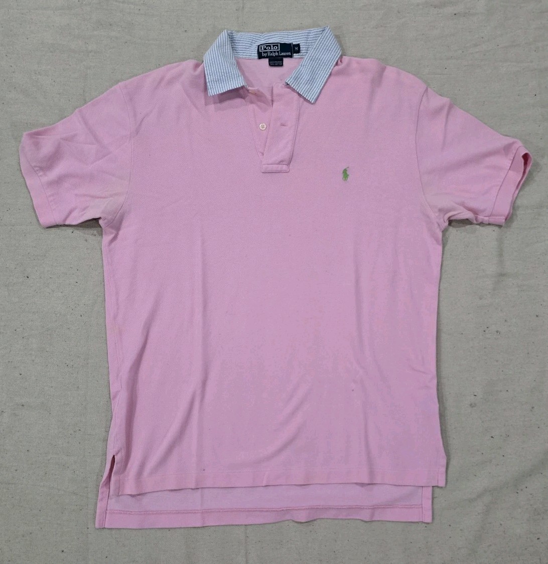 Polo Ralph Lauren vintage camicia uomo M rosa tinta unita pony polo manica corta