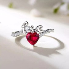 2.10Ct Heart Cut Simulated Ruby Valentine Heat "Love" Ring 14k White Gold Plated