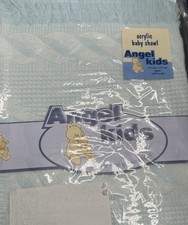 SOFT ACRYLIC BABY SHAWL BLUE CHRISTENING BLANKET WRAP PRAM - NEW