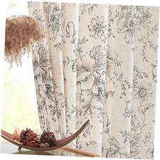Linen Blend Curtain Floral Curtains for 50"W x 84"L Pack of 2 Flower Black