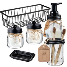 6Pack Mason Jar Bathroom Accessories Set - Foaming Soap Dispenser, Toothbrush...