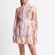 Sheike Eves Garden Dress Size AU 16 / US 12 Linen Blend Pink Purple Button Up