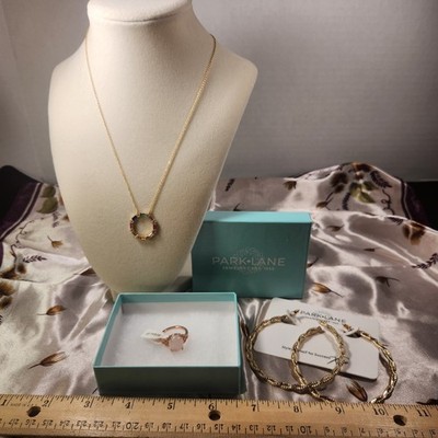 Park Lane Lot, Multi Color Necklace,  Pink ring Size 7, Hoop Earrings.