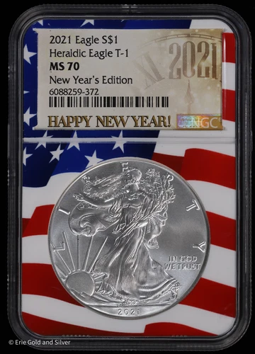 2021 $1 American Silver Eagle NGC MS 70 | Heraldic Eagle T-1 | New Year's Editio