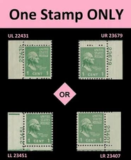 US 804 Presidential George Washington 1c plate single MNH 1938