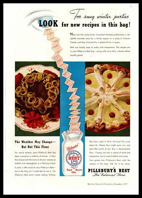 1937 Pillysbury's Best Flour Pear Coronet Pie ''For Smug Winter Parties'' Print Ad