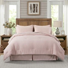 Pink Queen Comforter Set , 8 Piece Cationic Dyeing Comforter Set  (490 GSM)