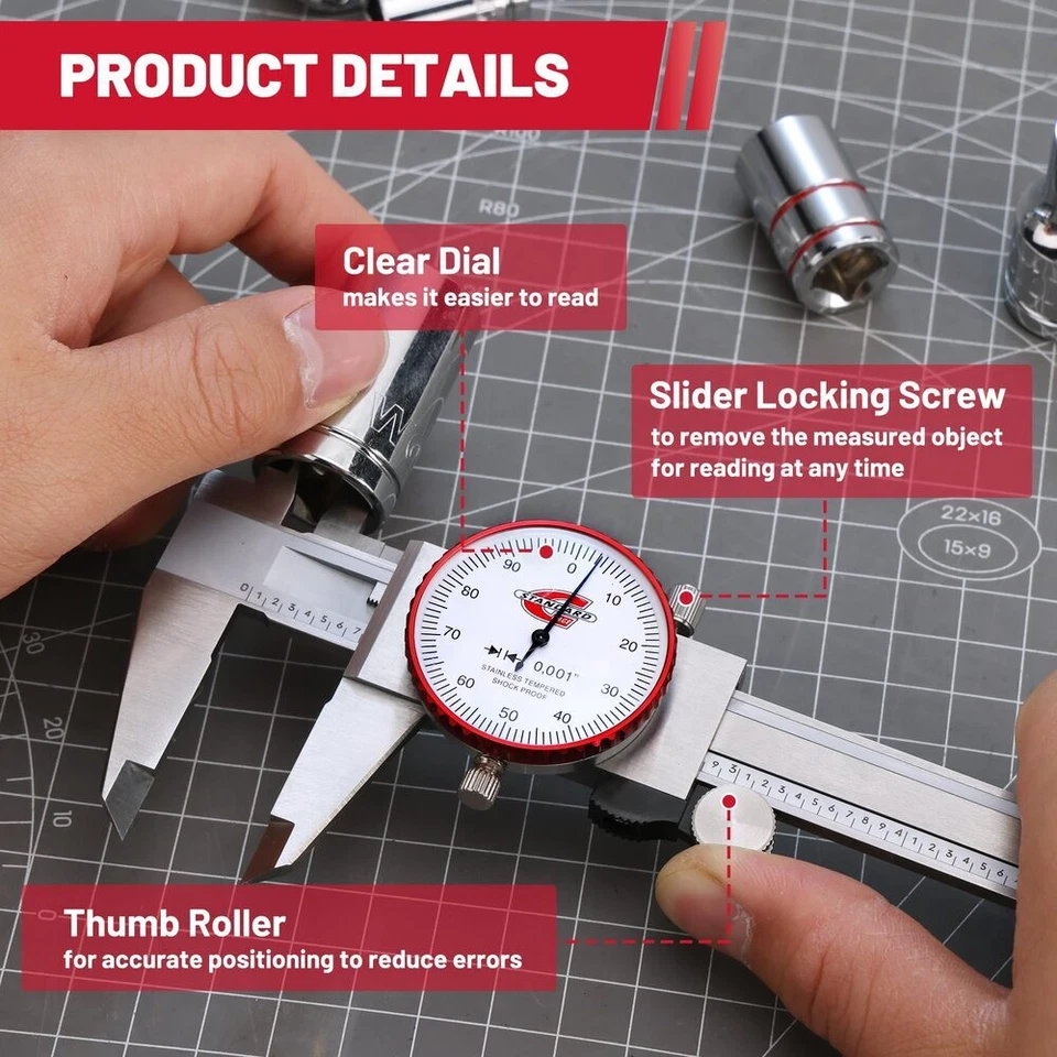 Standard Gage 0-6" Range SAE Dial Caliper Measuring Tool  ±0.001" Accuracy USA - Image 4 of 4