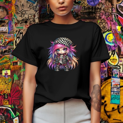 Cute Punk Girl T-Shirt 100% Cotton Alternative Rock Graphic Tee L-3X - Picture 3 of 8