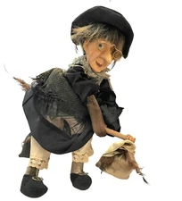 Vintage KASMA Flying Witch On Broomstick Handcrafted 16” Doll Thailand