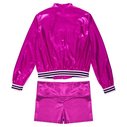 Kids Girls Sportwear Workout Sweatsuit Shiny Metallic Sports Set Yoga Tracksuit - Picture 55 of 60