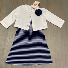 NWT Sweet Heart Rose 2-piece white navy striped crystal rosette dress SET 4 4T