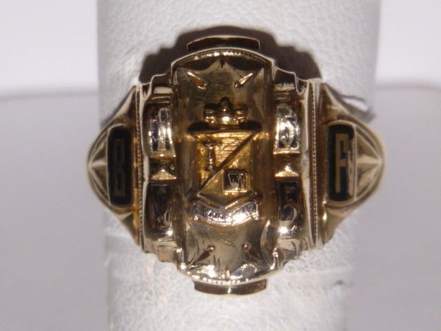 Bellevue 1955 Josten Ring 10k Gold Enamel Class School Unique Ring Estate